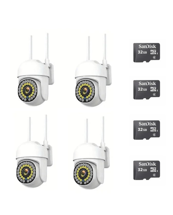 Pachet 4 x Cameră de Supraveghere Smart WIFI, 36 LED-uri, HD, IP66 + 4 Carduri Incluse+ Cadou SURPRIZA