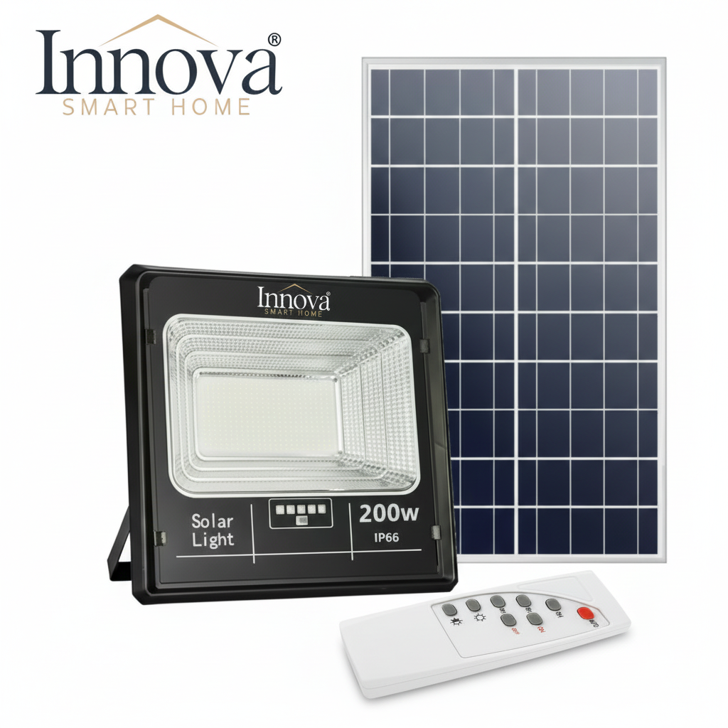 Proiector LED INNOVA 200W Cu Panou Solar si telecomanda, IP66 + Cadou Surpriza