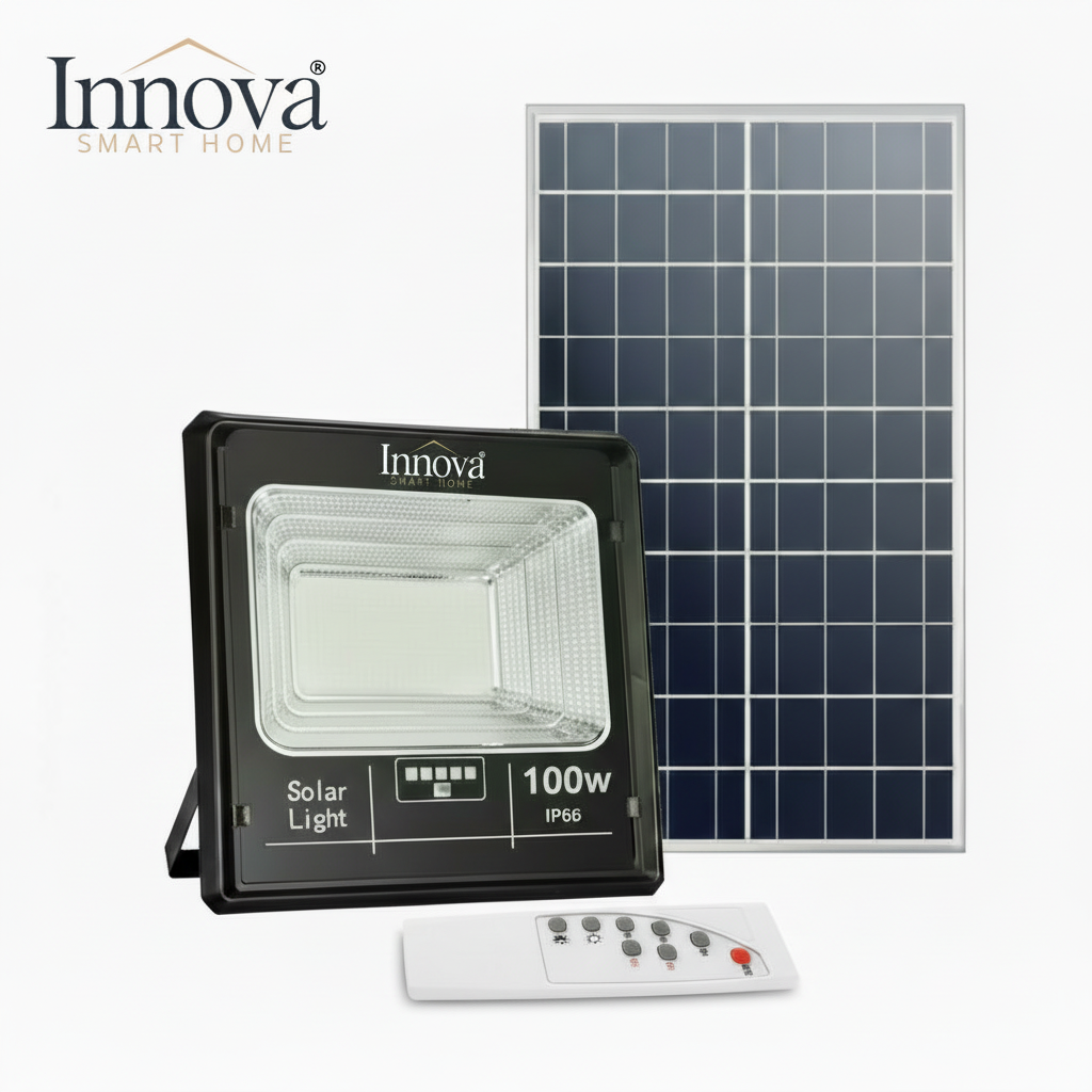 Proiector Solar Innova 100W , IP66 , Indicator Batarie , Telecomanda , 6500k , 3 Ani Garantie