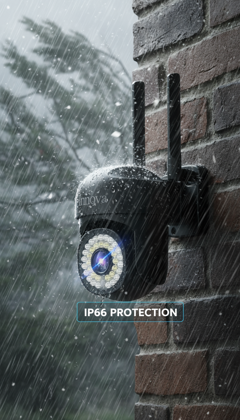 Cameră de Supraveghere Innova WIFI, 36 LED-uri, HD, Viziune Nocturnă cu Infraroșu și Protecție IP66 + Card Cadou