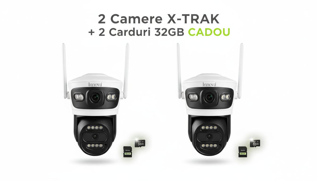Pachet 2 x Camera Supraveghere Duală INNOVA X-TRAK, 6MP, WiFi/Lan , live pe telefon + 2 Carduri Cadou