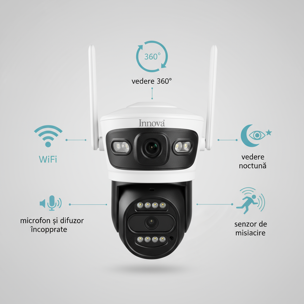 Pachet 2 x Camera Supraveghere Duală INNOVA X-TRAK, 6MP, WiFi/Lan , live pe telefon + 2 Carduri Cadou