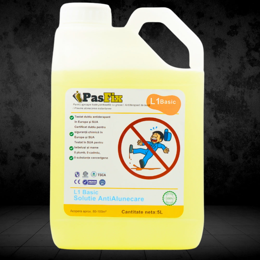 Soluție Antialunecare PasFix L1 BASIC 5L – Protecție sigură pentru băi, bucătării și pardoseli cu gresie