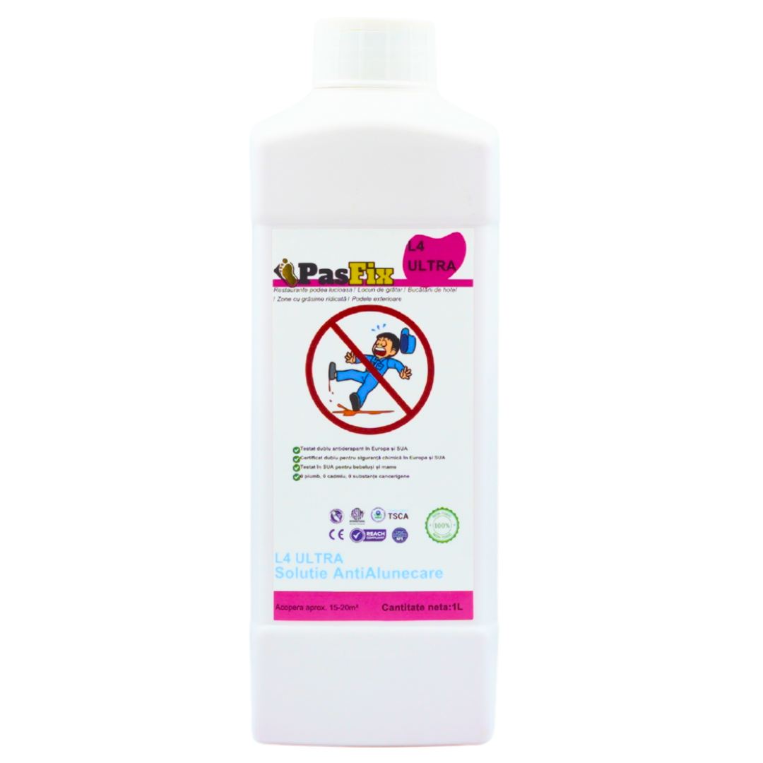 Soluție Antialunecare PasFix L4 ULTRA 1L - Protecție profesională pentru podea lucioasă, zone cu grăsime ridicata si podele exterioare