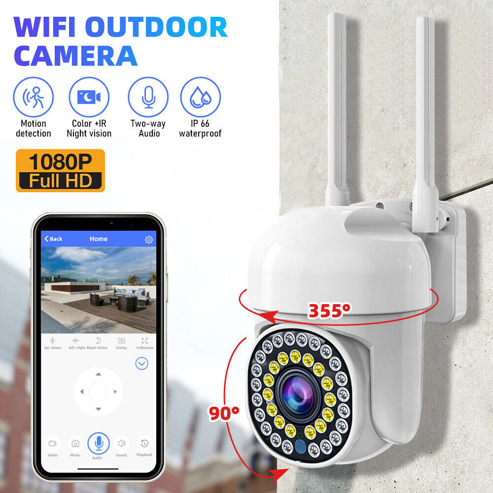 Cameră de Supraveghere Smart WIFI, 36 LED-uri, HD, Viziune Nocturnă cu Infraroșu și Protecție IP66, Transmisie Live pe Telefon