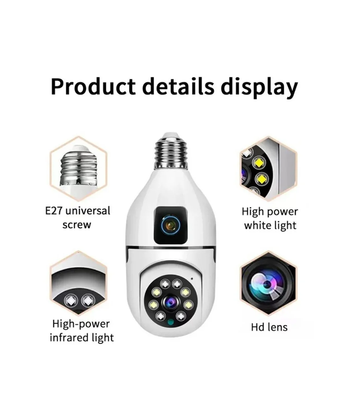 Set 4 x Cameră de Supraveghere Duală Tip Bec Jortan JTZ-9696PROB Wifi , HD cu Vedere 360°, Full Color , Icsee - Copie