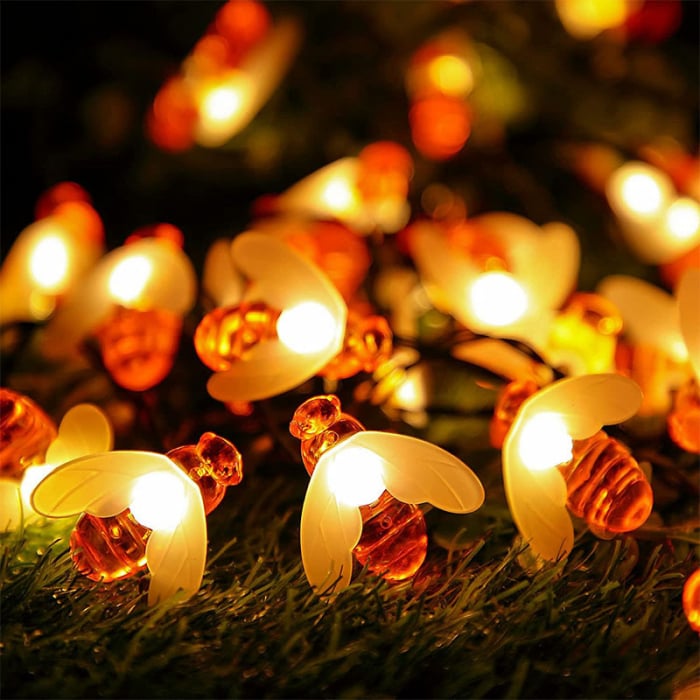 Set 2x Instalatie Solara Decorativa Albine cu LED M365-6, 50 Albine Luminoase, Lumina Cald