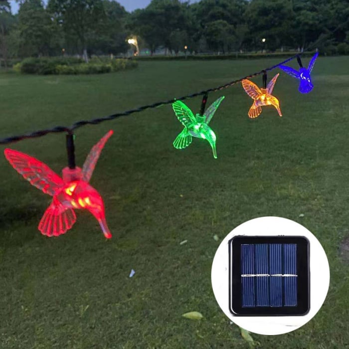 Set 2x Instalatie Solara Decorativa PASARI cu LED M375-7, 20 Pasari Luminoase, Lumina RECE