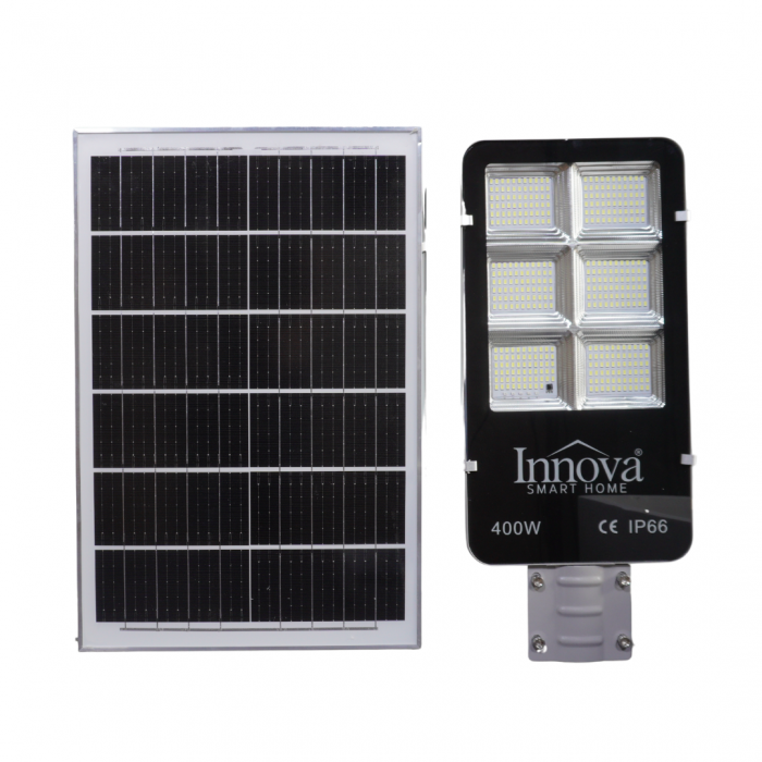 Lampa solara stradala INNOVA 400W cu senzor de lumina si panou separat, IP66 + Cadou Surpriza