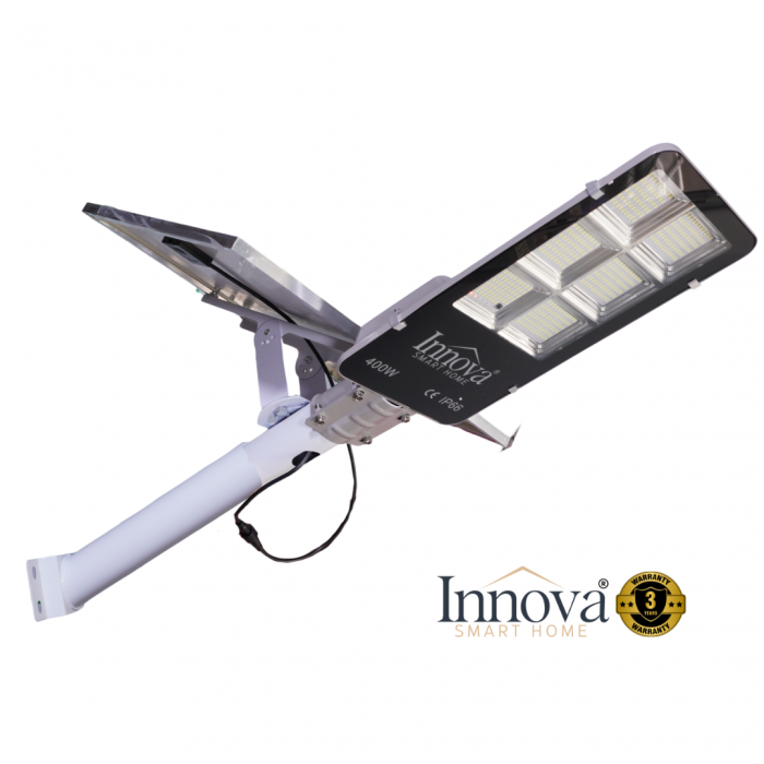 Lampa solara stradala INNOVA 400W cu senzor de lumina si panou separat, IP66 + Cadou Surpriza