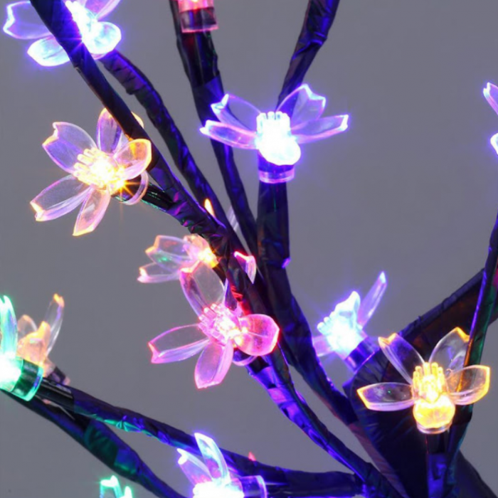 Pachet 2 x Bonsai decorativ cu flori de cires, 28 LED Multicolor