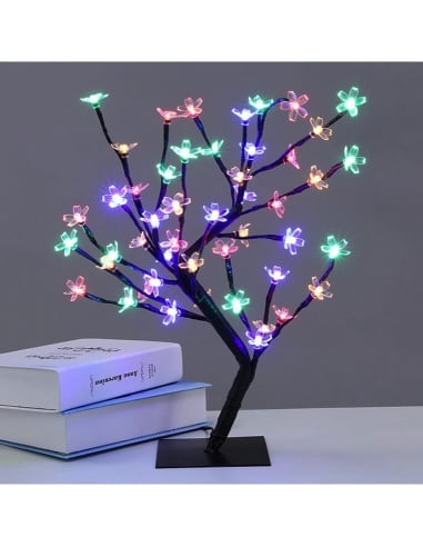 Pachet 2 x Bonsai decorativ cu flori de cires, 28 LED Multicolor