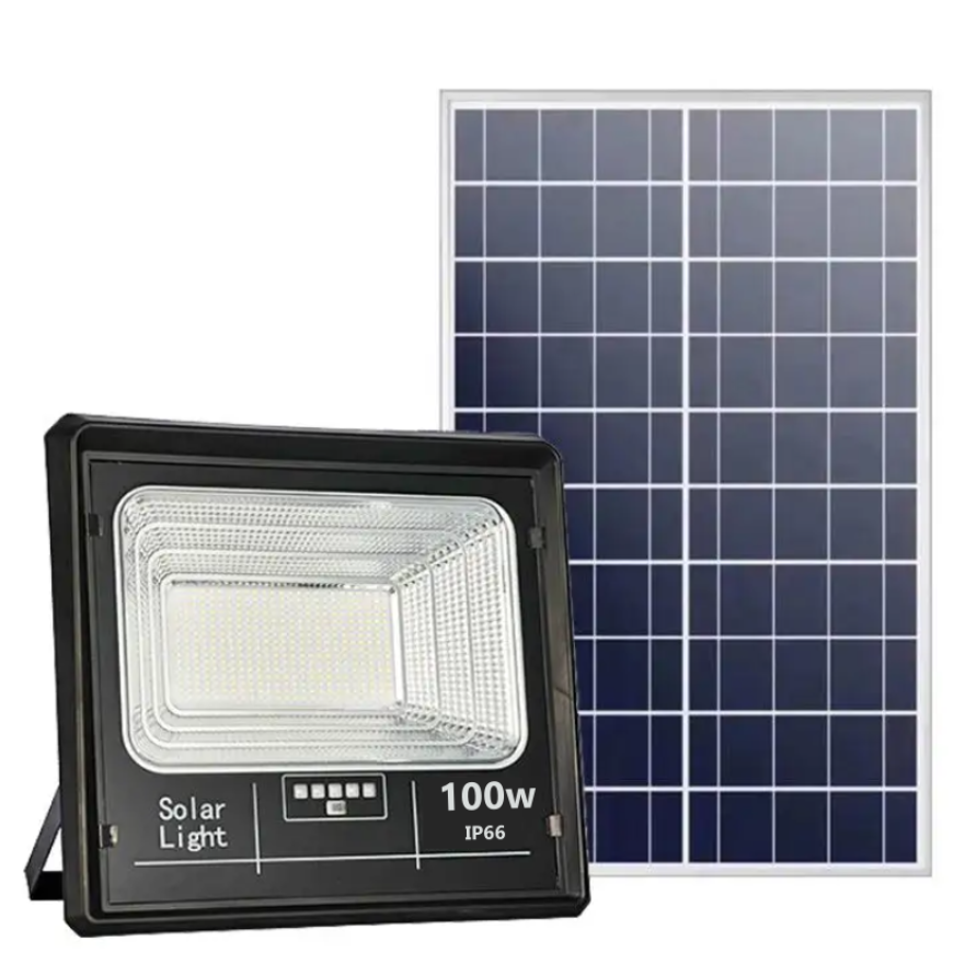 Pachet 2 x Proiector Solar Jortan 100W, IP66, cu Indicator Baterie, 6500K