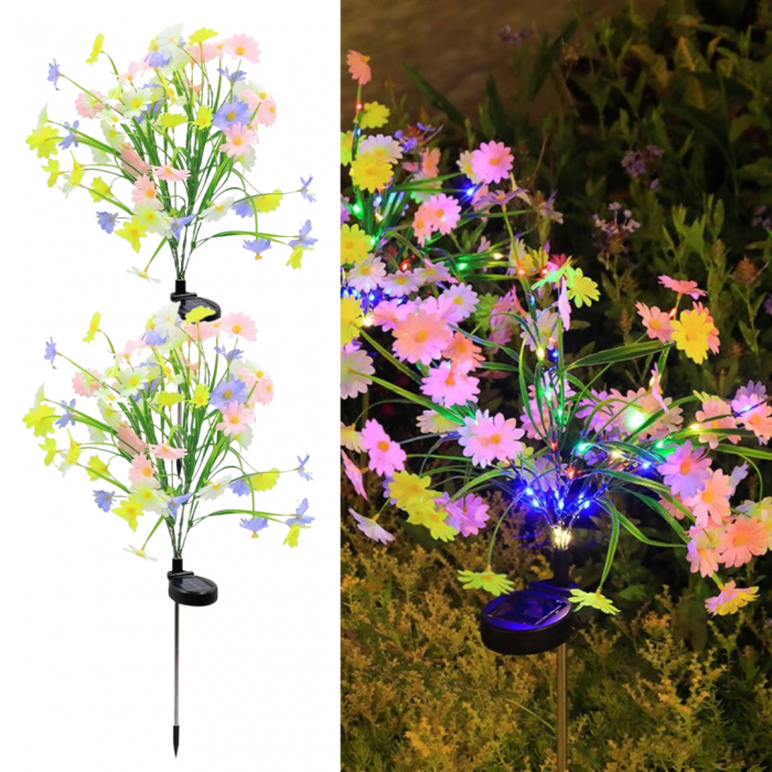 Set 2 Lampi Solare tip Buchet de Margarete Decorative M374-4, 70cm, lumina colorata, IP66, panou solar integrat