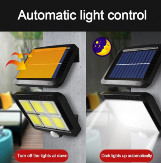 Set 4 x Proiectoare Solare cu Panou Separat și Senzor de Mișcare, 96 COB LED + cadou surpriza